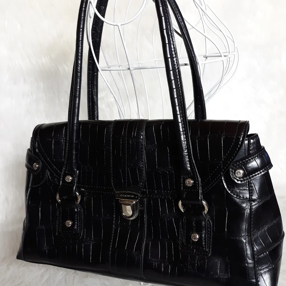 Liz Claiborne Black Croc-Embossed Tote Bag